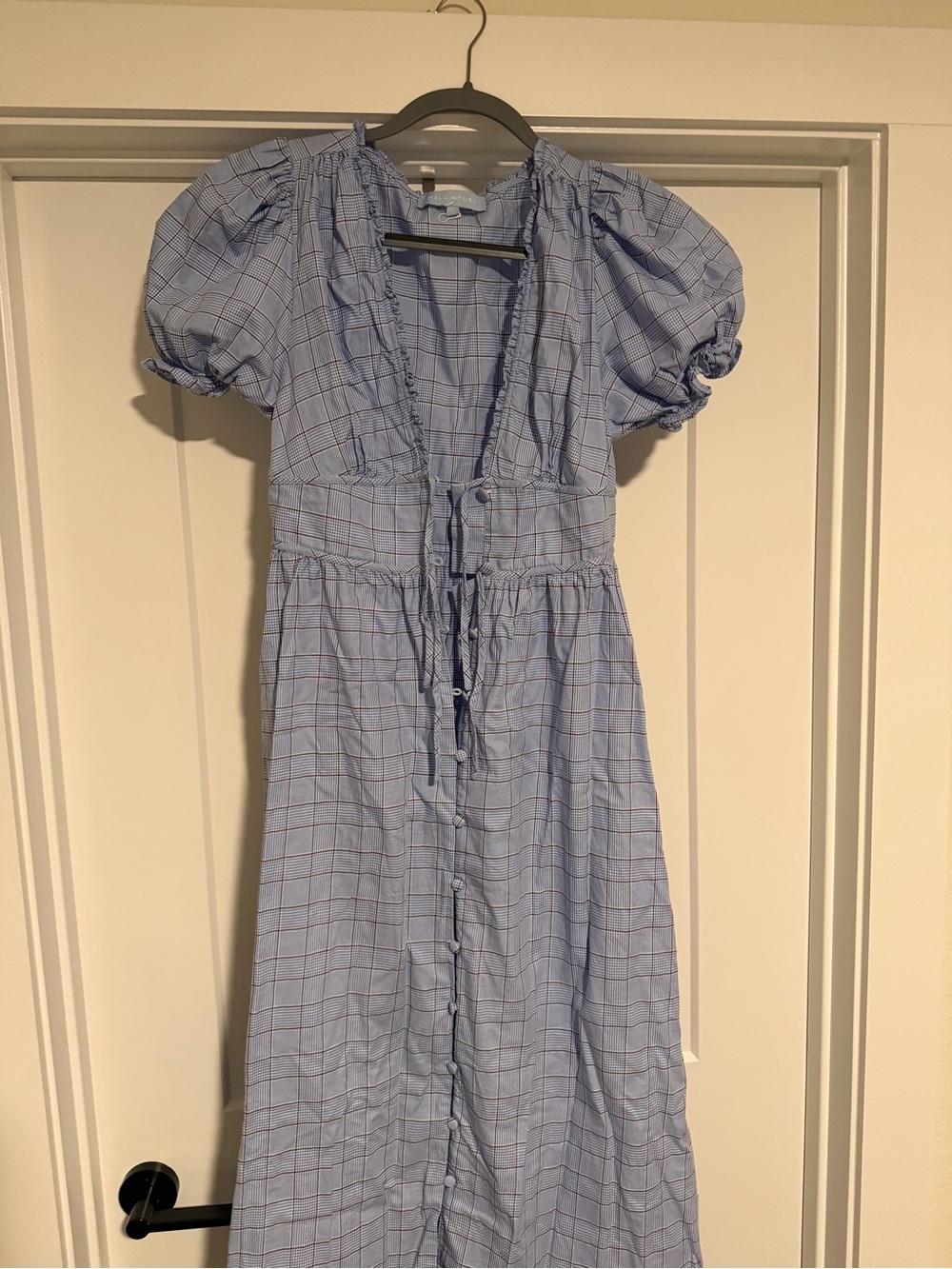 Hill House Home Louisa Dress Light Blue Plaid Puff Sleeve Size S